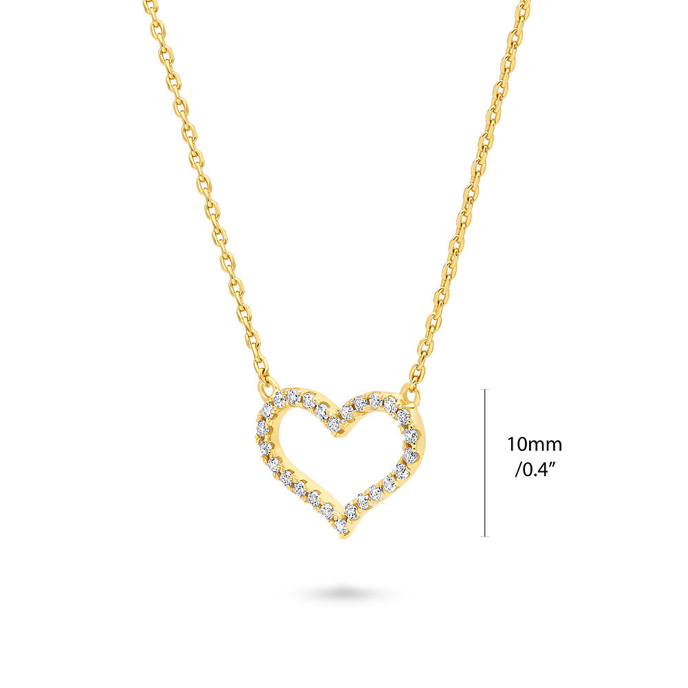 Front view of Open Heart CZ Necklace in Sterling Silver, Yellow Gold Flashed