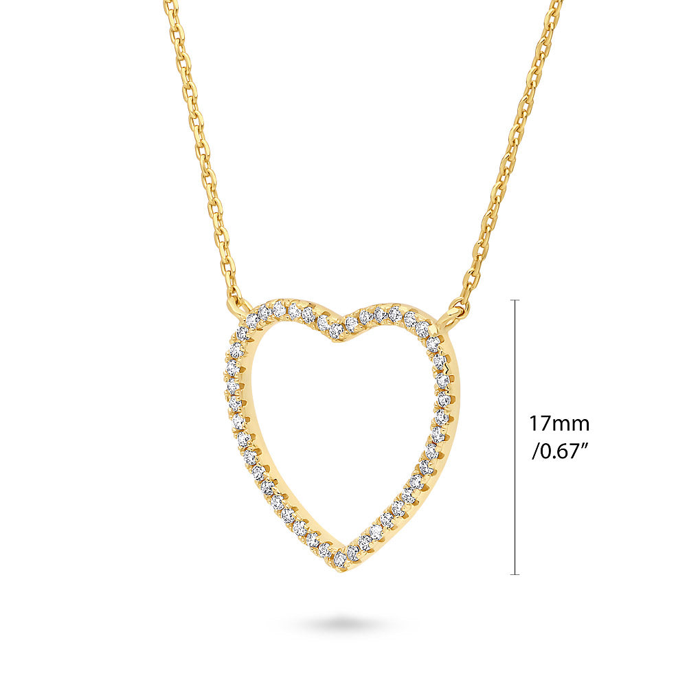 Sterling Silver Open Heart Cubic Zirconia Pendant Necklace #N1718