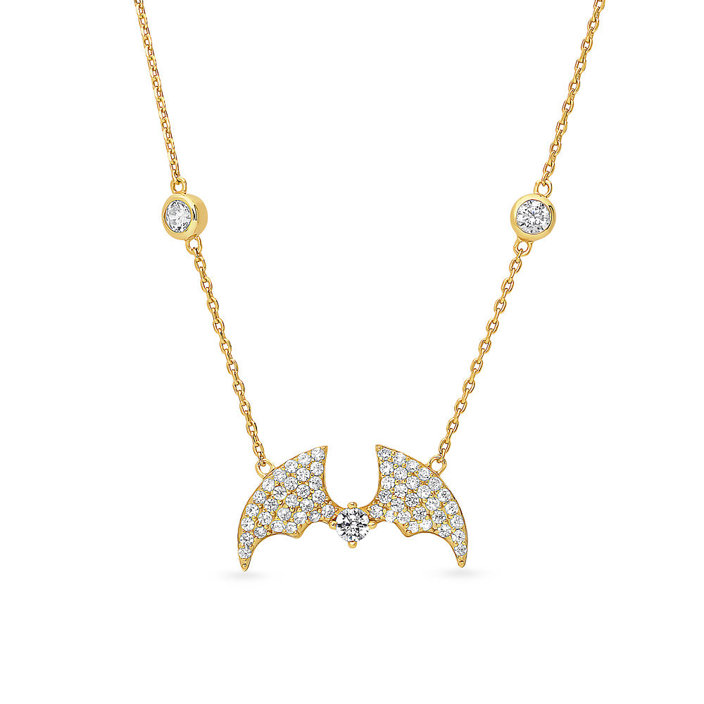 Bat CZ Necklace in Gold Flashed Sterling Silver, 1 of 7