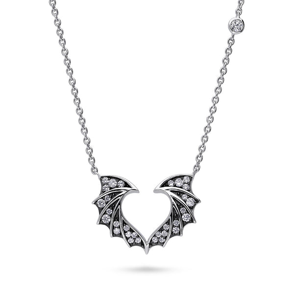 Sterling Silver Bat Wings Cubic Zirconia CZ Pendant Necklace