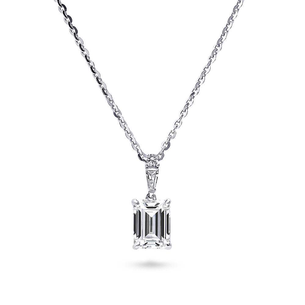 Solitaire 1.7ct Emerald Cut CZ Necklace in Sterling Silver