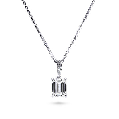 Solitaire 1.7ct Emerald Cut CZ Necklace in Sterling Silver