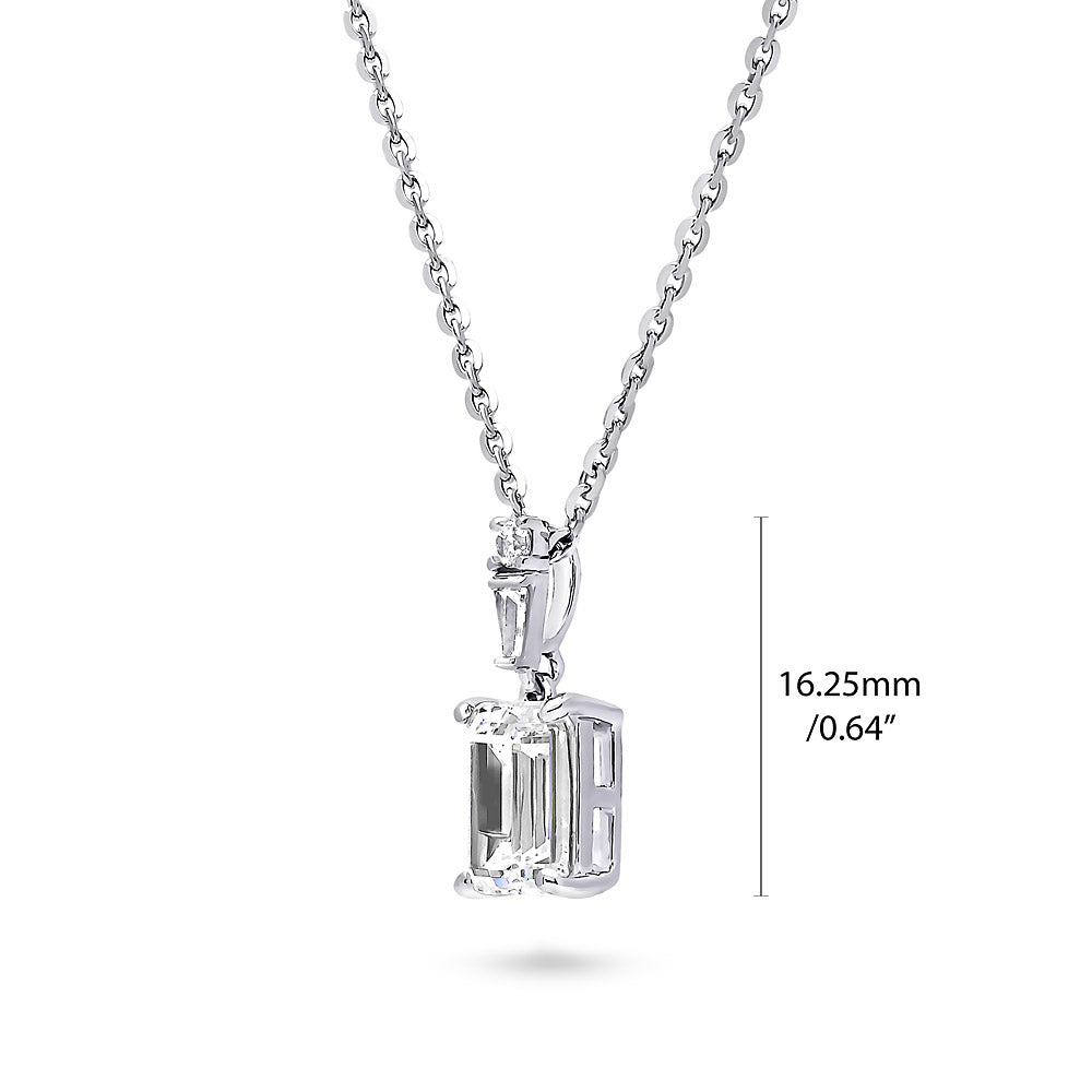 Front view of Solitaire 1.7ct Emerald Cut CZ Necklace in Sterling Silver, 4 of 7