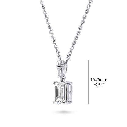 Solitaire 1.7ct Emerald Cut CZ Necklace in Sterling Silver