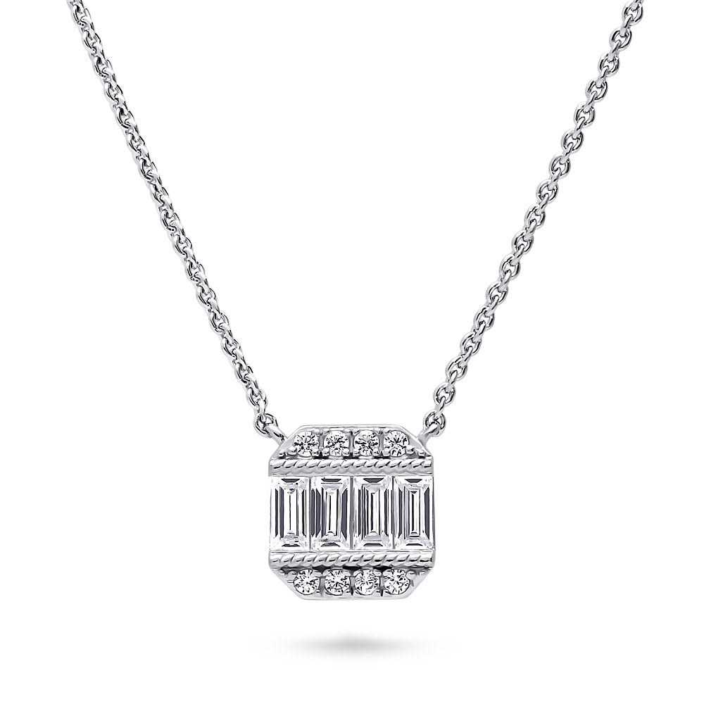 Art Deco CZ Pendant Necklace in Sterling Silver, 1 of 5