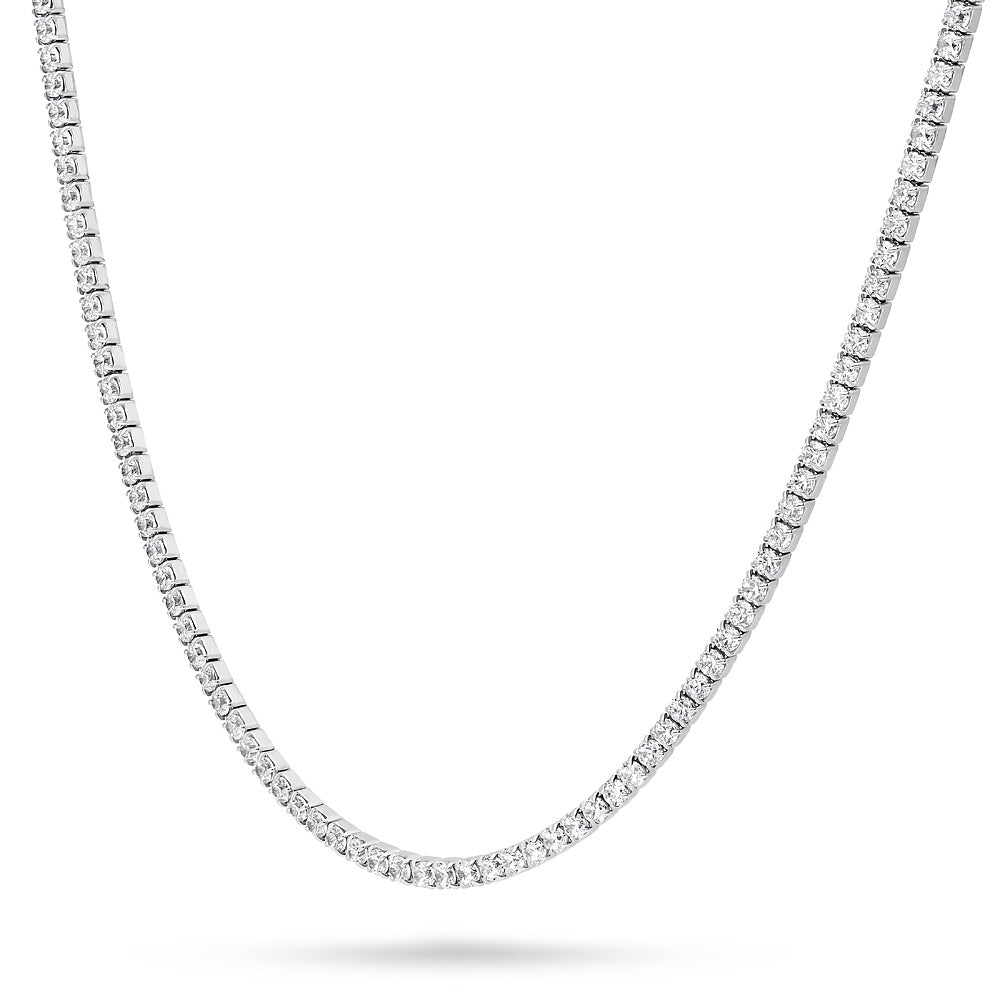 Front view of CZ Necklace and Bracelet in Sterling Silver, Rhodium Plated, Clear