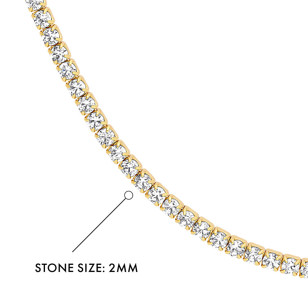 Angle view of CZ Necklace and Bracelet in Sterling Silver, Yellow Gold Flashed, Clear