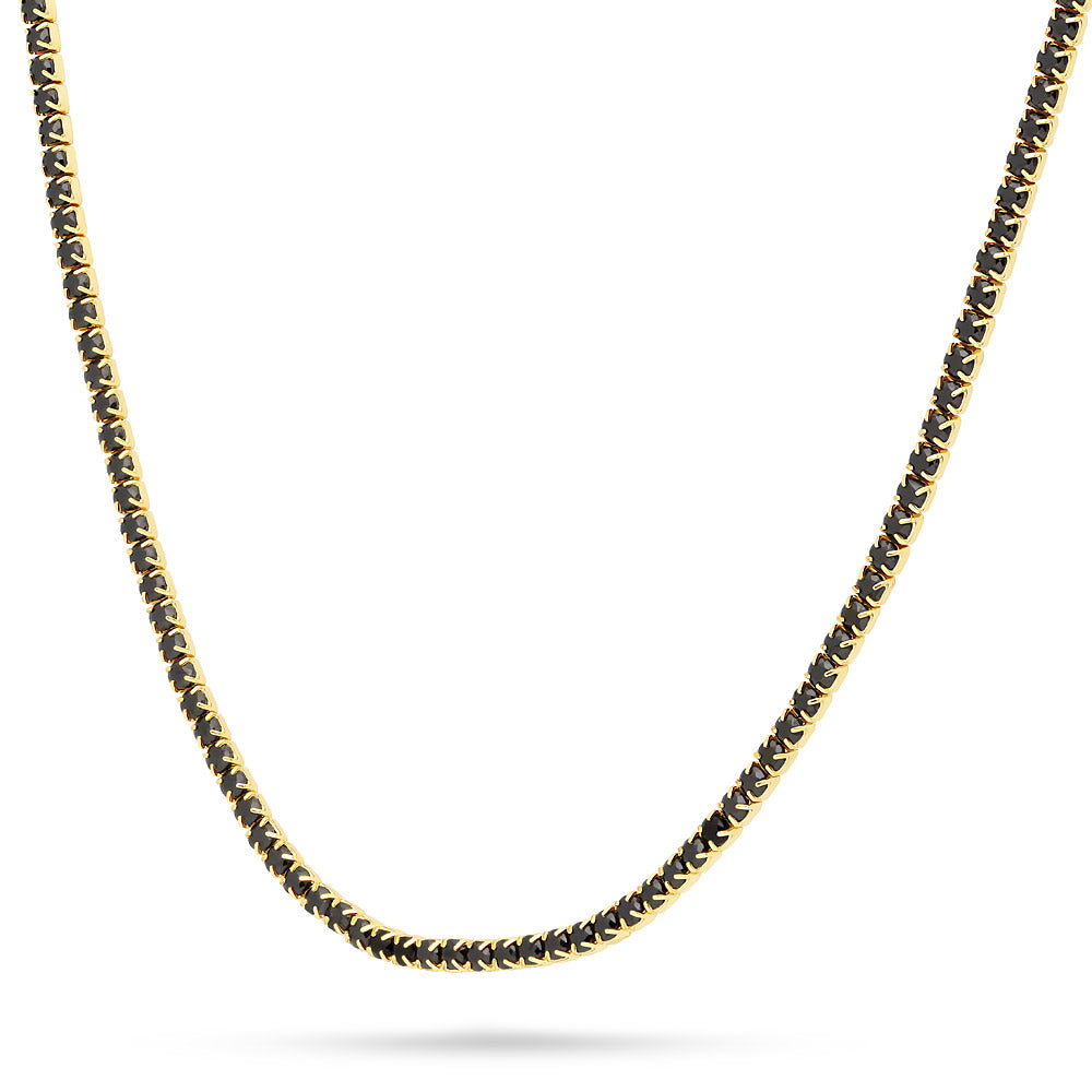 Front view of CZ Necklace and Bracelet in Sterling Silver, Yellow Gold Flashed, Black