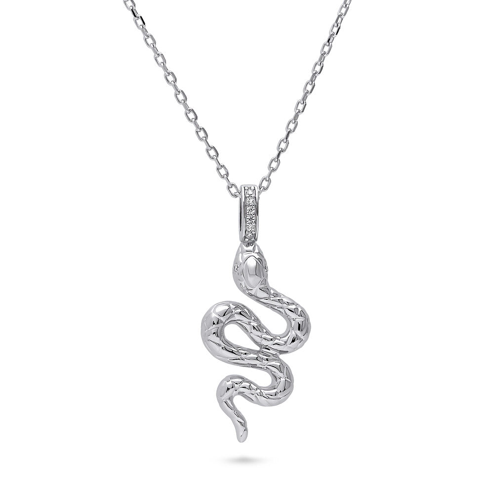 アクセサリー CALEE SILVER SNAKE WHEEL NECKLACE Sterling Silver Snake Cubic Zirconia CZ Pendant Necklace – BERRICLE
