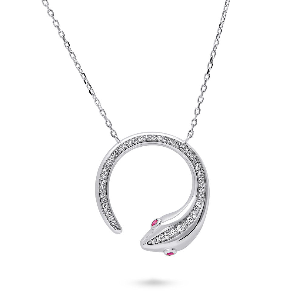Snake CZ Pendant Necklace in Sterling Silver