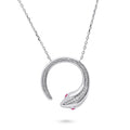 Snake CZ Pendant Necklace in Sterling Silver, Rhodium Plated