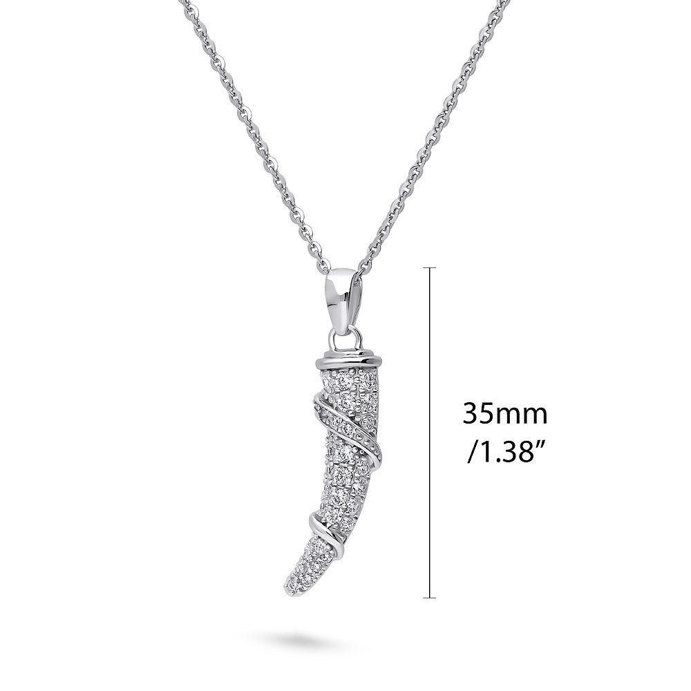 Horn CZ Pendant Necklace in Sterling Silver