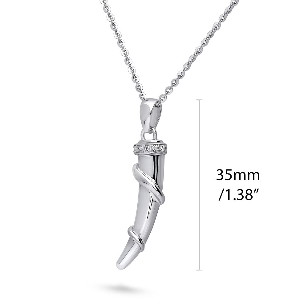 Front view of Horn CZ Pendant Necklace in Sterling Silver