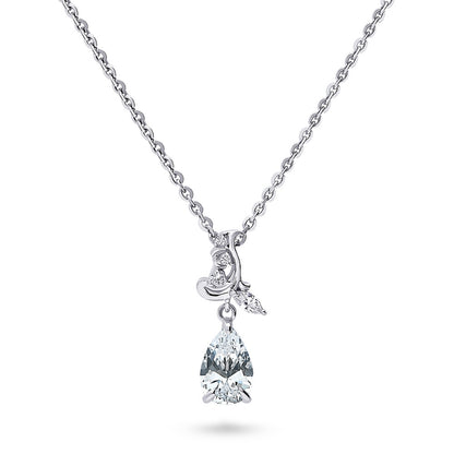 Filigree CZ Pendant Necklace in Sterling Silver