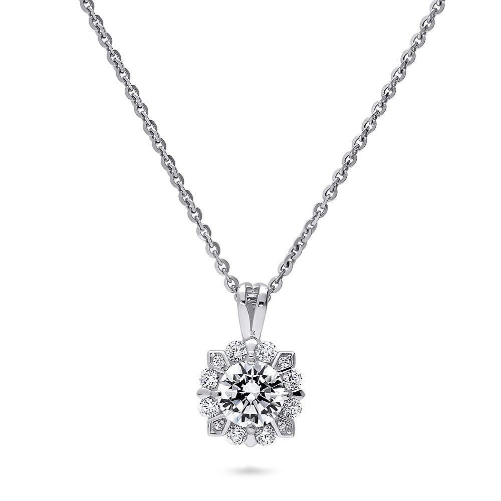 Halo Flower CZ Necklace and Earrings in Sterling Silver