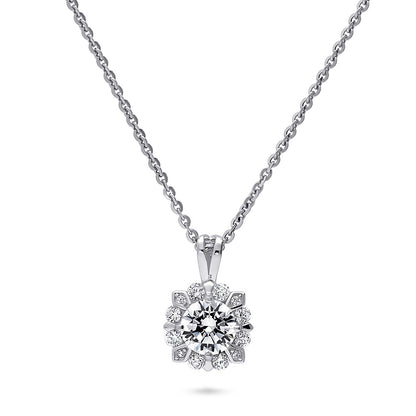 Halo Flower CZ Necklace and Earrings in Sterling Silver
