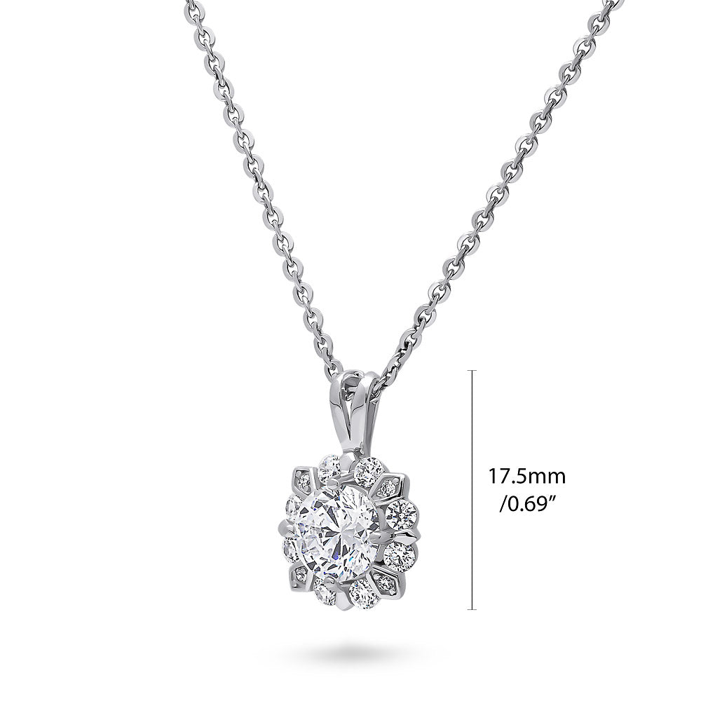 Front view of Halo Flower CZ Necklace and Earrings in Sterling Silver, 5 of 7