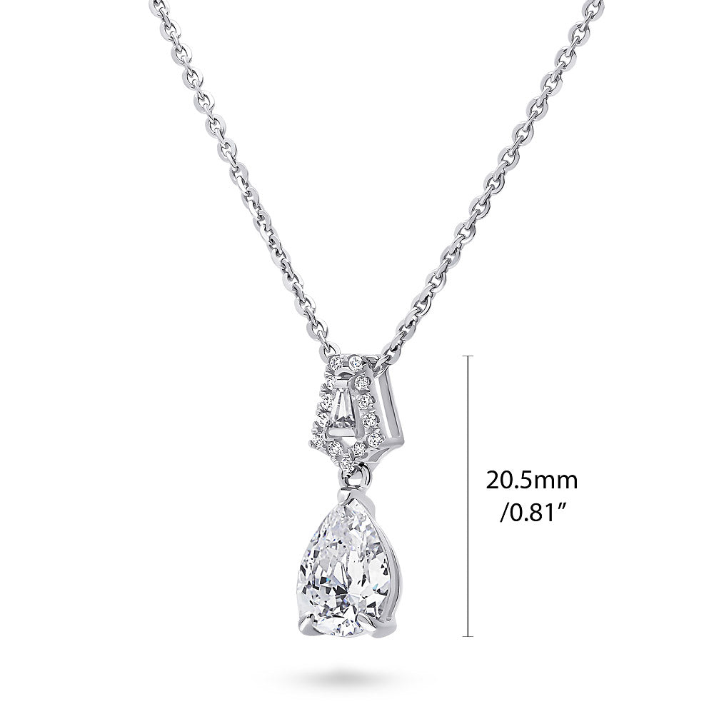 Silver Vintage Inspired Art Deco CZ Wedding Pendant Necklace