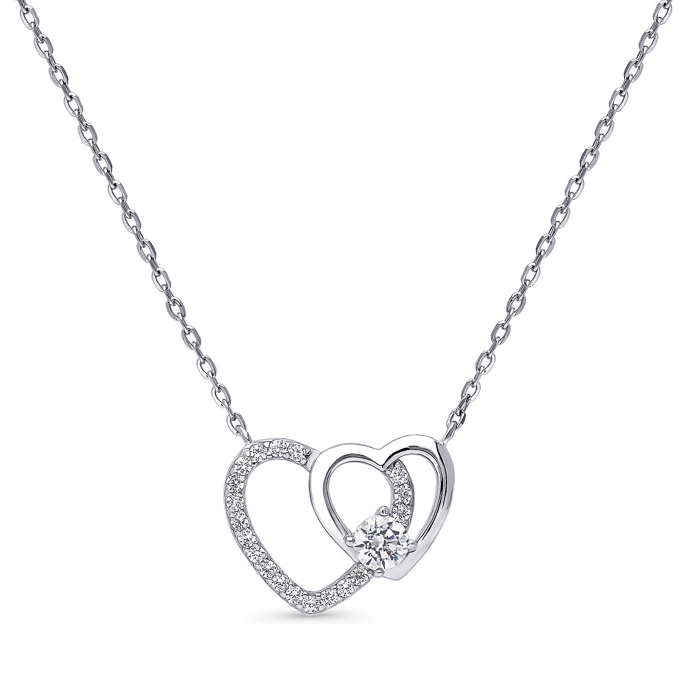 Sterling Silver Open Heart Cubic Zirconia Pendant Necklace #N1739