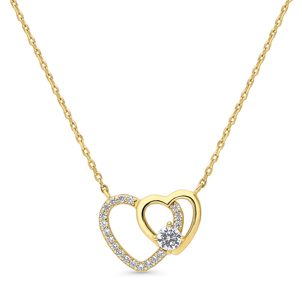 Sterling Silver Open Heart Cubic Zirconia Pendant Necklace #N1739