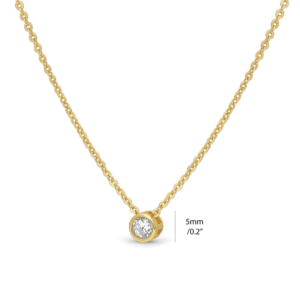 Front view of Solitaire Bezel CZ Necklace in Sterling Silver, Gold Flashed