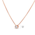 Front view of Solitaire Bezel CZ Necklace in Sterling Silver, Rose Gold Flashed