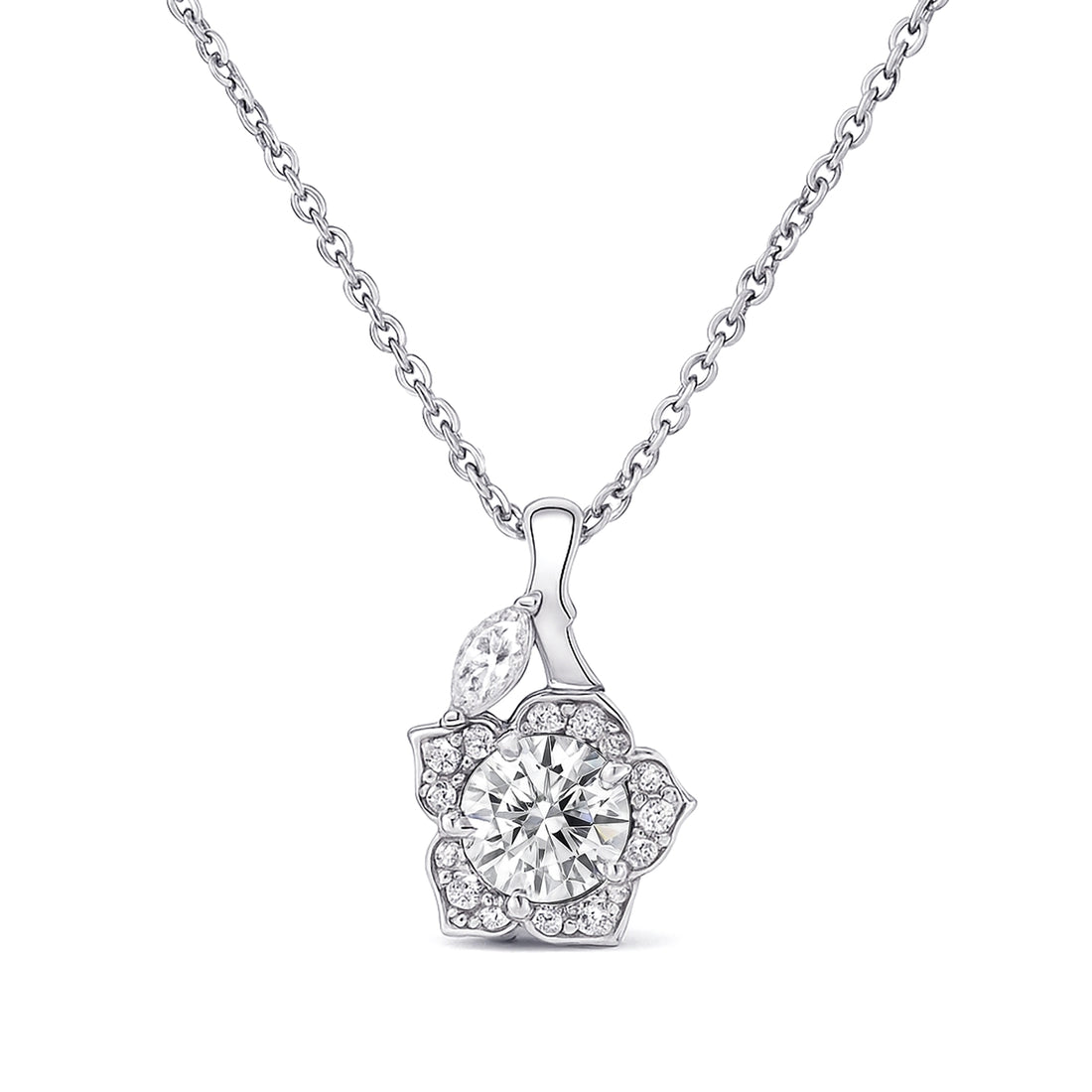 Flower Halo CZ Necklace in Sterling Silver