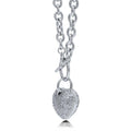 Front view of Heart CZ Toggle Necklace, Silver-Tone / 18 Inch