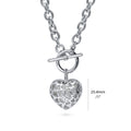 Side view of Heart CZ Toggle Necklace, Silver-Tone / 18 Inch