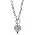 Heart CZ Toggle Necklace, Silver-Tone / 20 Inch
