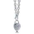 Front view of Heart CZ Toggle Necklace, Silver-Tone / 20 Inch
