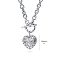 Side view of Heart CZ Toggle Necklace, Silver-Tone / 20 Inch