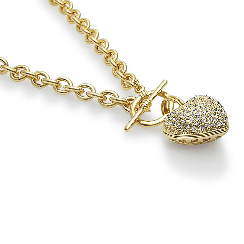 Heart CZ Toggle Necklace, Gold-Tone / 18 Inch
