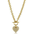 Front view of Heart CZ Toggle Necklace, Gold-Tone / 18 Inch