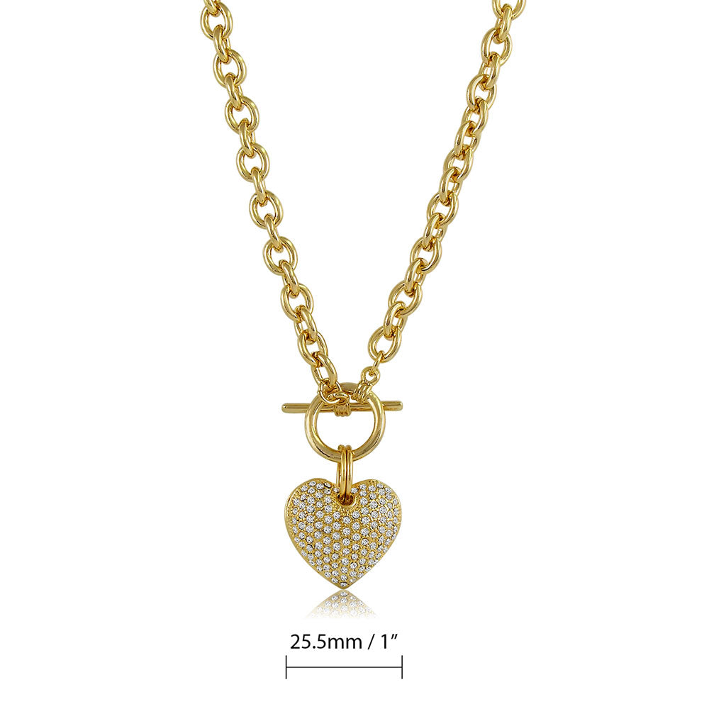 Angle view of Heart CZ Toggle Necklace, Gold-Tone / 18 Inch
