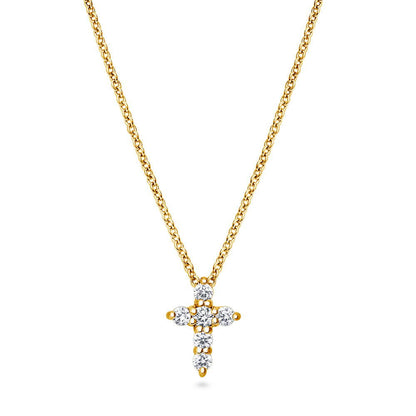 Cross CZ Layered Necklace Set in Gold Flashed Sterling Silver