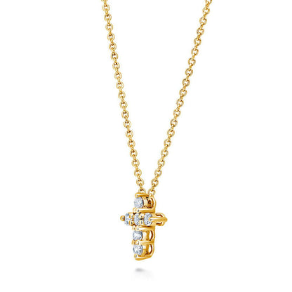 Cross CZ Layered Necklace Set in Gold Flashed Sterling Silver