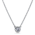 Solitaire 0.45ct Bezel CZ Mini Necklace in Sterling Silver, Rhodium Plated
