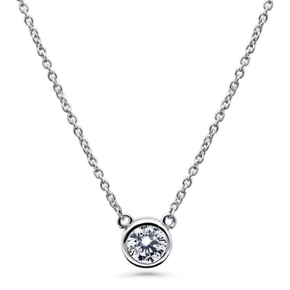 Solitaire Bubble Bar CZ Layered Necklace Set in Sterling Silver