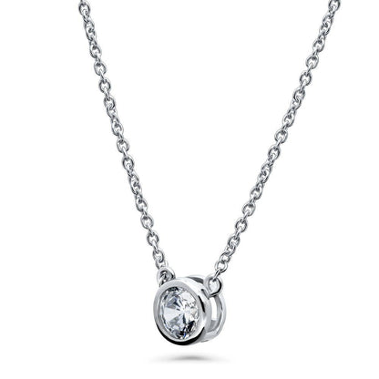 Solitaire Bubble Bar CZ Layered Necklace Set in Sterling Silver