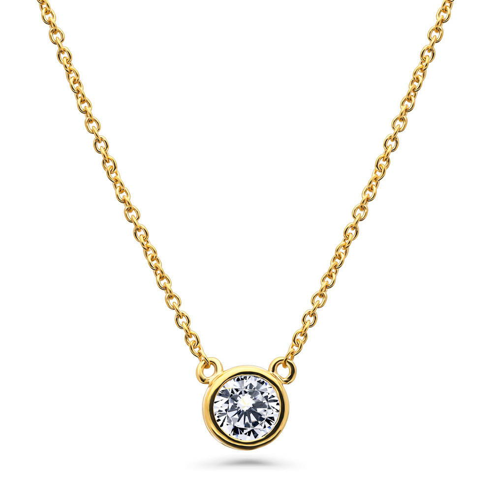 Solitaire 0.45ct Bezel CZ Mini Necklace in Sterling Silver, Yellow Gold Flashed