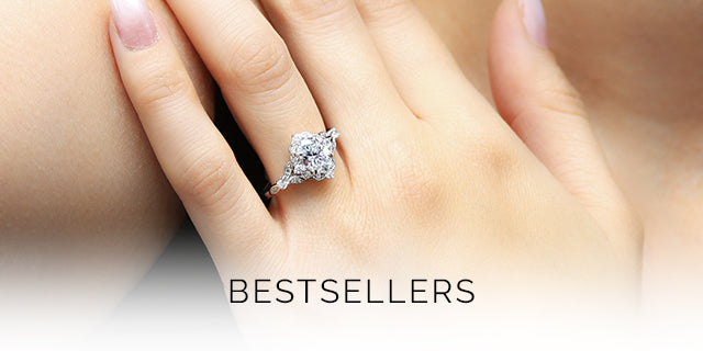 Model wearing floral sterling silver cubic zirconia engagement ring