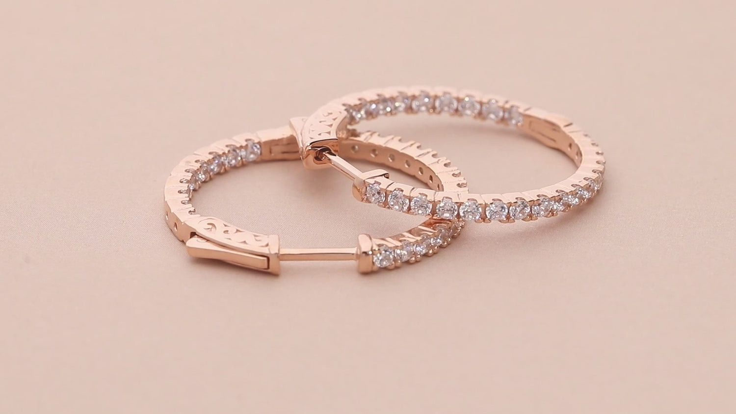 CZ Small Inside-Out Hoop Earrings in Sterling Silver 1 inch