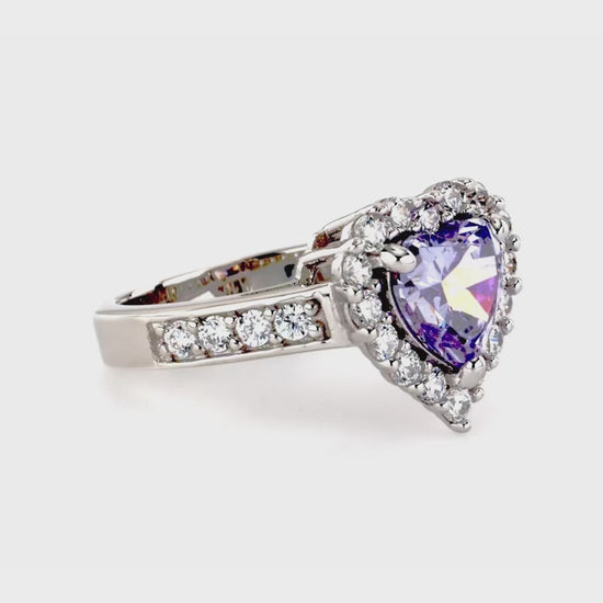 Video Contains Halo Purple Heart CZ Ring Set in Sterling Silver. Style Number R608