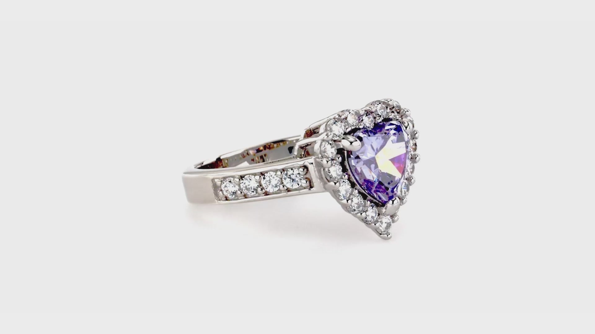 Video Contains Halo Purple Heart CZ Ring Set in Sterling Silver. Style Number R608