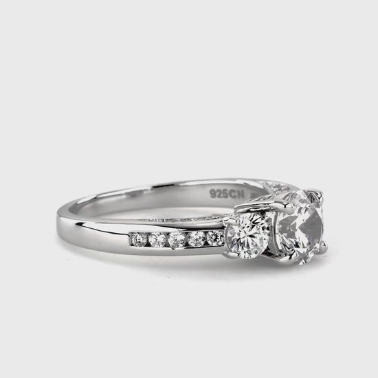 Video Contains 3-Stone Round CZ Ring Set in Sterling Silver. Style Number VR324-01