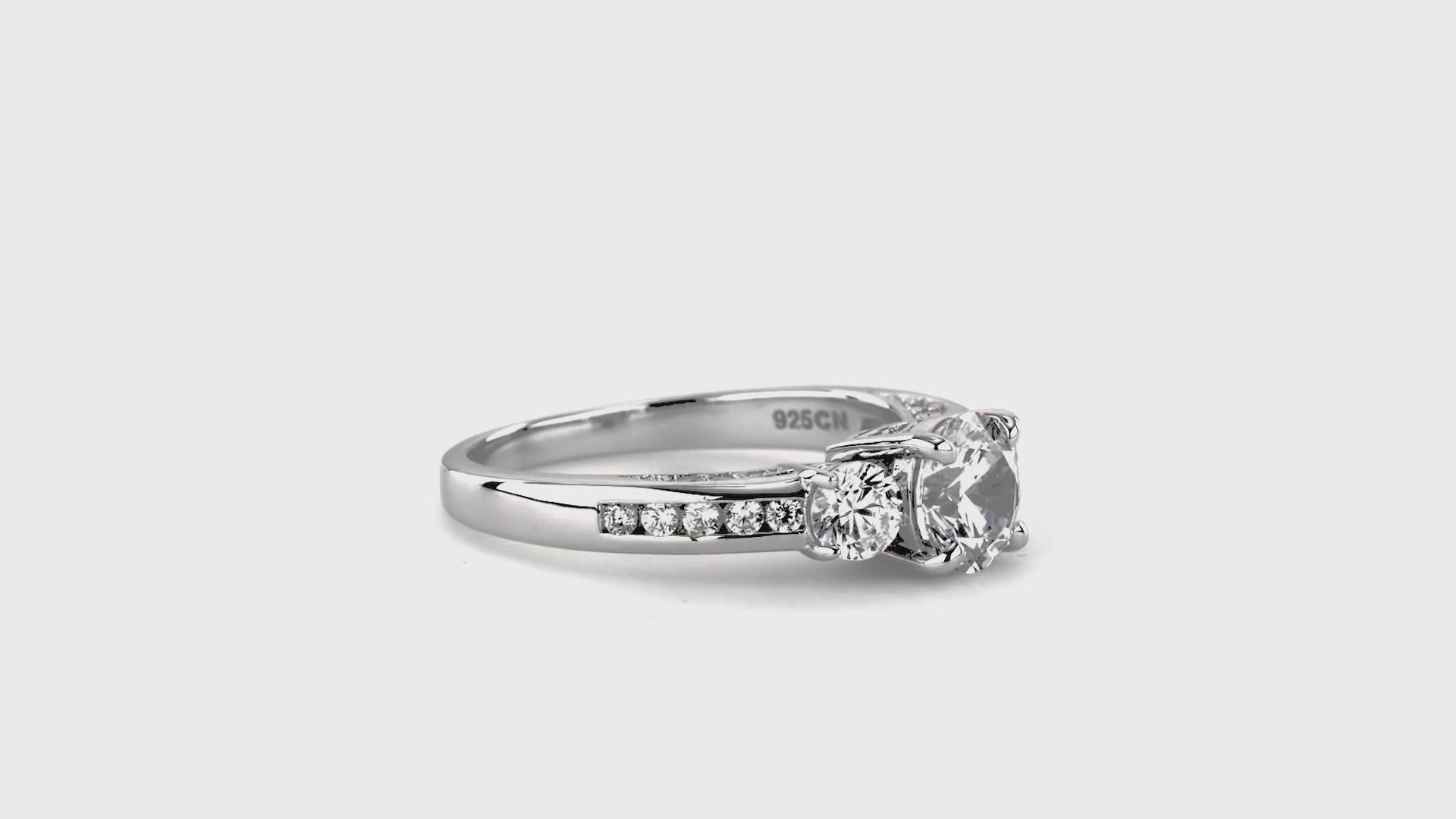 Video Contains 3-Stone Round CZ Ring Set in Sterling Silver. Style Number VR324-01