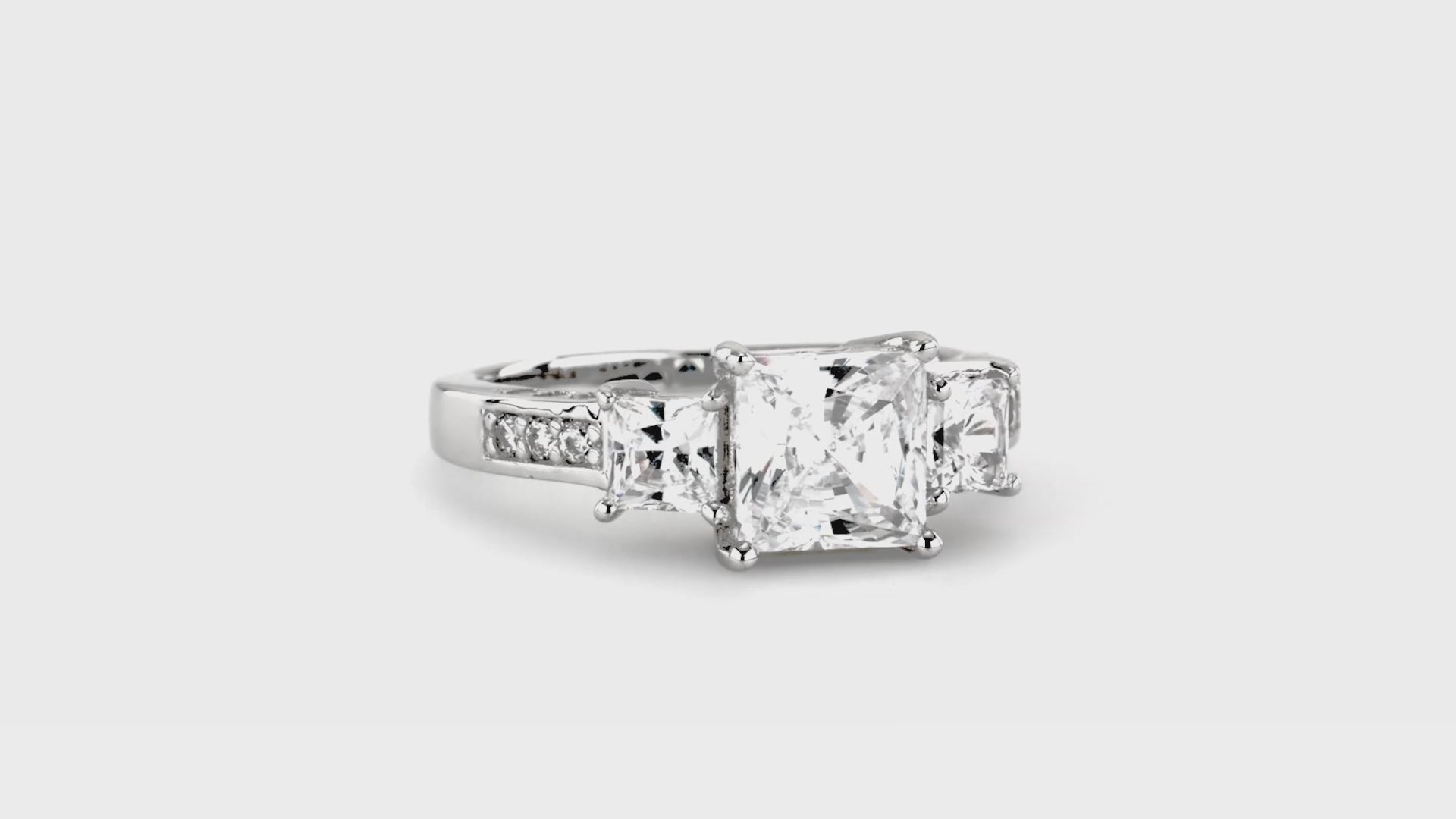 Video Contains 3-Stone Princess CZ Ring Set in Sterling Silver. Style Number VR085-01