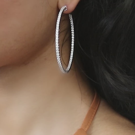 Video Contains CZ Large Inside-Out Hoop Earrings in Sterling Silver 2.2". Style Number E1000