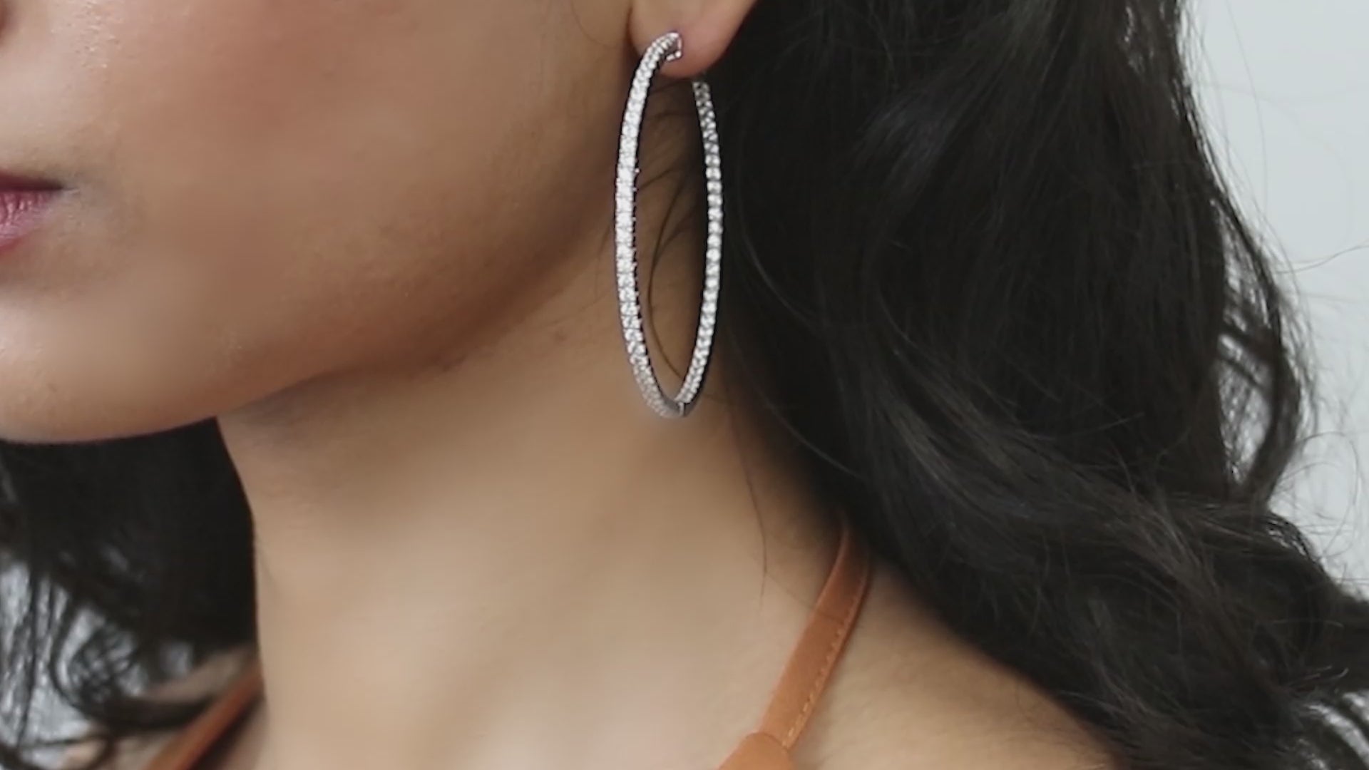 Video Contains CZ Large Inside-Out Hoop Earrings in Sterling Silver 2.2". Style Number E1000